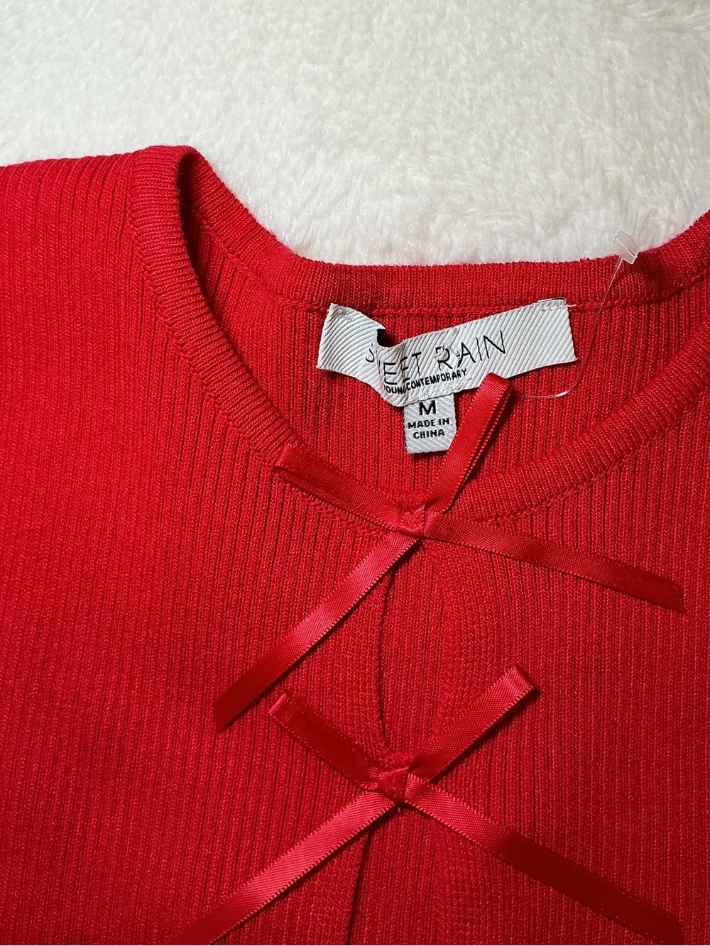 Red Bow-Back Ribbed Kids One-Piece Bodysuit - Picture 5 of 7